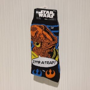 Star Wars 2 Pair Socks Shoe Size 6 to 12 It's a Trap Socks